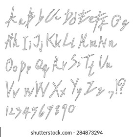 vector real hand Alphabet, uppercase and lowercase letters, digits