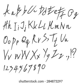 vector real hand Alphabet, uppercase and lowercase letters, digits