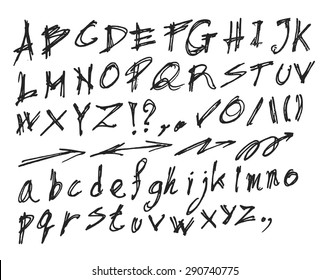 vector real hand Alphabet, uppercase and lowercase letters, digits