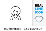 Vector real line icon of afro-american woman or girl with African curly hair or afro haircut of a black or brown skin colour lady depicting a race in iconic black stroke graphic design illustration 