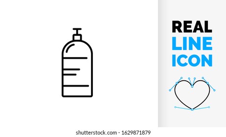 Vector real line icon of a liquid compressed gas tank, container or canister with an editable black stroke weight on a white background