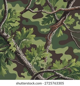Vector Real tree forest camouflage seamless pattern design pattern for hunting and military uniform. Camouflage Backdrop, Hunting camouflage