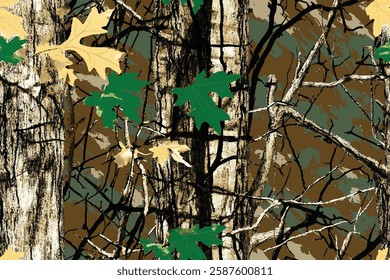 Vector real tree hunting camouflage seamless pattern texture. Camo pattern, hunting seamless pattern. hunting camo. Vector camouflage