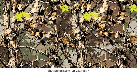 Vector real tree hunting camouflage seamless pattern texture. Camo pattern, hunting seamless pattern. hunting camo. Vector camouflage