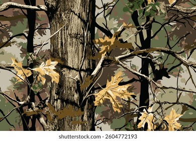 Vector real tree hunting camouflage seamless pattern texture. Vector camouflage. Camo pattern, hunting seamless pattern. hunting camo.