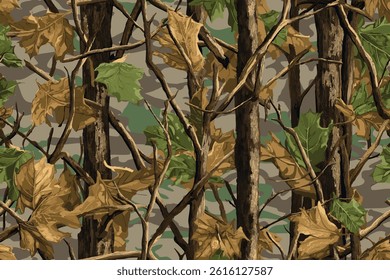 Vector real tree hunting camouflage seamless pattern texture. Camo pattern, hunting seamless pattern. hunting camo. Vector camouflage