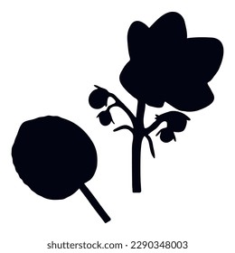 Vector real trendy modern silhouettes violet, viola. Freehand drawing plants, herbs.  