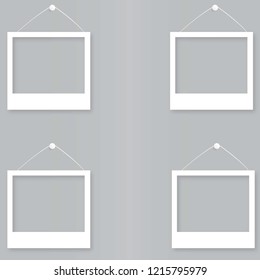 Vector realisitc paper or plastic white picture-framing mat with wide borders shadow. Isolated picture frame mockup template on gray background.