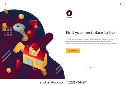 Vector realism illustration concept: Real estate, building and construction. Web design slider UI template with modern 3d elements.
