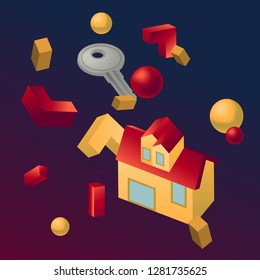 Vector realism illustration concept: Real estate, building and construction. Web or print template with modern 3d elements.
