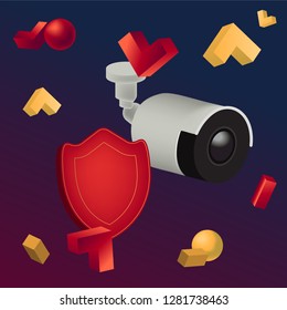 Vector realism illustration concept: Real estate, building and security. Web or print template with modern 3d elements.
