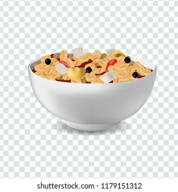 Vector realism illustration design template with muesli in bowl. Diet and healthy lifestyle concept
