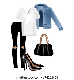Vector realism illustration with modern look jeans denim jacket.