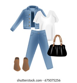 Vector realism illustration with modern look jeans denim jacket.