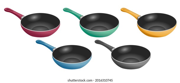 vector of a realist image of a frying pan with five kinds of color variations