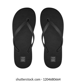 Vector Realistic 3d Black Blank Empty Flip Flop Set Closeup Isolated on White Background. Design Template of Summer Beach Holiday Flip Flops Pair For Advertise, Logo Print, Mockup. Front View