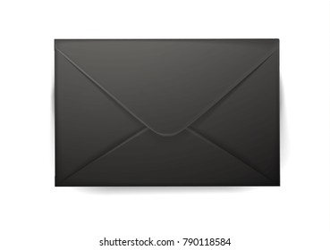 Vector realistic 3d black envelope empty post letter cover. Business post mail, office documents, invitation message, corporate identity design mockup template. Isolated illustration, white background
