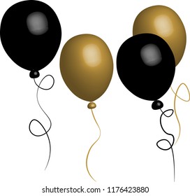 Vector realistic 3d black and gold air balloons set for birthday or halloween or anniversary or any other party celebration and decoration 