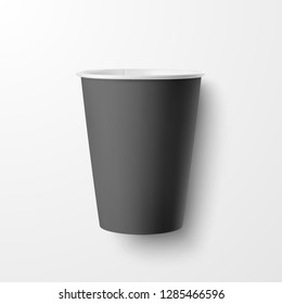 Vector Realistic 3d Black Paper Disposable Cup Icon Closeup Isolated on White Background. Design Template of Paper Mug for Graphics, Mockup, Packaging. Top view