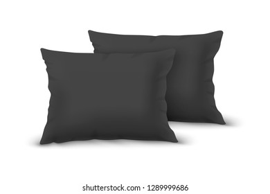 Vector Realistic 3d Black Pillow Set Closeup Isolated on White Background. Elements of Bedroom, Home, Hotel Decor. Design Template of Rectangular Euro Pillows for Graphics and Mockup. Front view