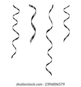 Vector realistic 3d black silk or satin ribbons set.