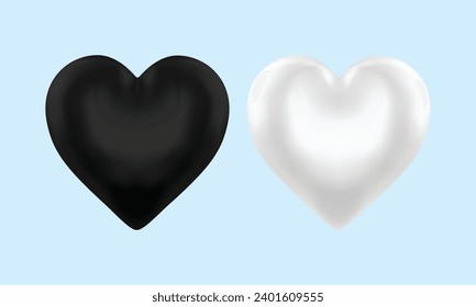 Vector realistic 3d black and white heart illustration.