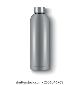 Vector Realistic 3D Blank Glossy Reusable Water Bottle with Steel Bung Closeup Isolated. Design Template of Packaging Mockup. Front View