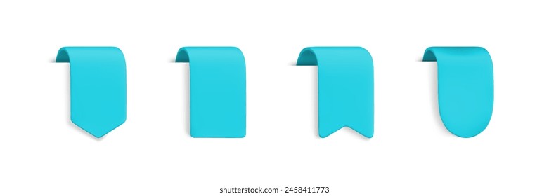 Conjunto de marcadores azules 3d realistas de Vector. Elemento de diseño de Antiguas, etiqueta engomada decorativa linda de las cintas con la sombra en el fondo blanco. Etiqueta de la cinta de la Vertical 3d de la historieta para la venta Anuncio, etiqueta del Precio, etiqueta, App.