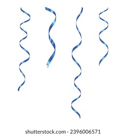 Vector realistic 3d blue silk or satin ribbons set.