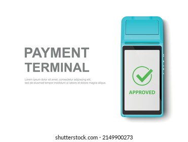 Vector Realistic 3d Blue Touch Mobile Payment Machine. POS Terminal Closeup Isolated on White. Design Template of Bank Payment Wireless Contactless Terminal, Mockup. Payments device. Top View