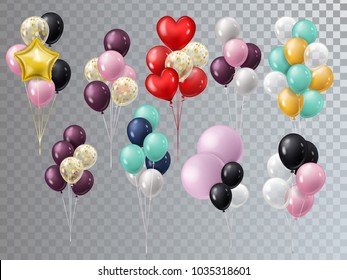 Vector realistic 3D bunch helium balloons isolated.