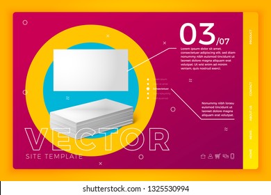 Vector realistic 3d business cards isolated on bright modern site template with typographic background. Mock-up for product package branding.