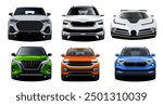 Vector Realistic 3d Car illustration collection in front view Isolated in transparent background