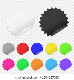Vector Realistic 3d Circle Adhesive Colored Blank Paper Sticker Icon Set Closeup Isolated on Transparent Background. Design Template of Paper Banners for Mockup, Price Tags, Labels