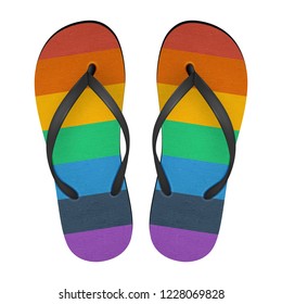 Vector Realistic 3d Colors of Rainbow Flip Flop Set Closeup Isolated on White Background. Design Template of Summer Beach Holiday Flip Flops Pair For Advertise, Logo Print, Mockup. Front View