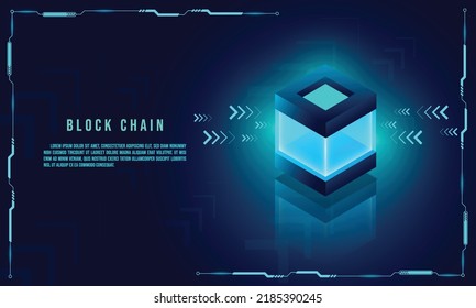 Vector realistic 3d cubes with blue glowing on dark blue background. Technology background. Cyberspace concept . Hi tech , futuristic vector illustration . 