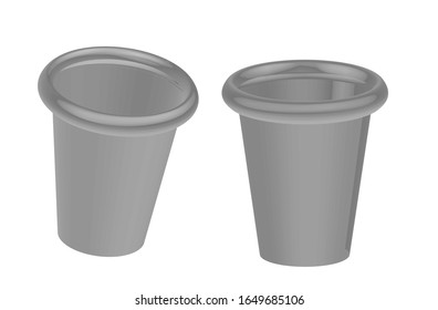 Vector realistic 3d empty disposable plastic cups clear white background. Design templates for mockups for graphics - milkshakes, tea, fresh juice, lemonade