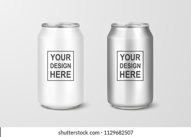 Vector realistic 3d empty glossy metal silver aluminium beer pack or can visual 330ml. Can be used for lager, alcohol, soft drink, soda, fizzy pop, lemonade, cola, energy drink, juice, water etc. Icon