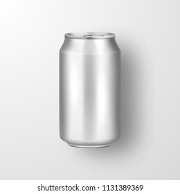 Vector realistic 3d empty glossy metal silver aluminium beer pack or can visual 330ml. Can be used for lager, alcohol, soft drink, soda, fizzy pop, lemonade, cola, energy drink, juice, water etc. Icon