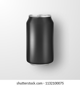 Vector realistic 3d empty glossy metal black aluminium beer pack or can visual 330ml. Can be used for lager, alcohol, soft drink, soda, fizzy pop, lemonade, cola, energy drink, juice, water etc. Icon