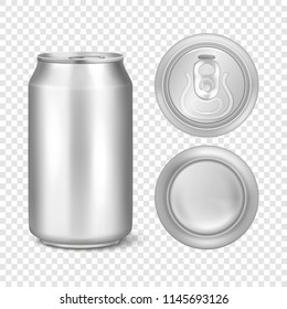 Vector realistic 3d empty glossy metal silver aluminium beer pack or can visual 330ml. Can be used for lager, alcohol, soft drink, soda, fizzy pop, lemonade, cola, energy drink, juice, water etc. Icon