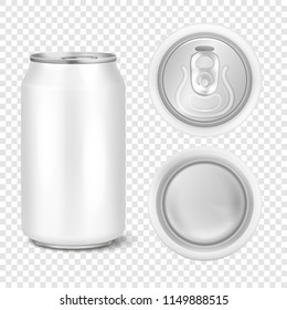 Vector realistic 3d empty glossy metal white aluminium beer pack or can visual 330ml. Can be used for lager, alcohol, soft drink, soda, fizzy pop, lemonade, cola, energy drink, juice, water etc. Icon