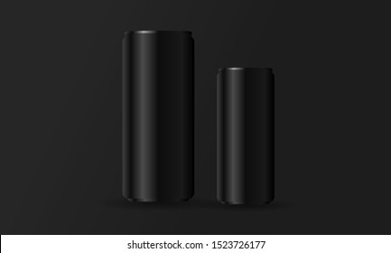 Vector realistic 3d empty glossy metal white, black and silver aluminium beer pack or can set visual. Can be used for lager, alcohol, soft drink, soda, fizzy pop, lemonade, cola, energy drink