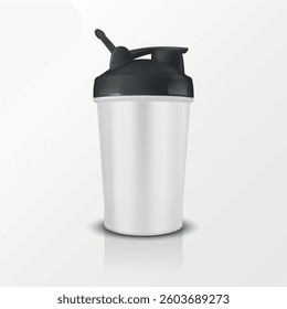 Vector Realistic 3D Empty Glossy Shaker Bottle With Black Cap for Fitness Sports Nutrition Supplement Workout Hydration Closeup Isolated. Packaging Mockup Design Template