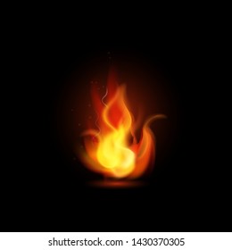Vector realistic 3d Eternal fire for sales poster, banner, illustration of flames of candle or light, memorial ceremony, praying in darkness. Rest in peace illustration, memory day, honor, wildfire