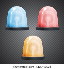 Vector realistic 3d flasher siren isolated on transparent background. Emergency beacon.