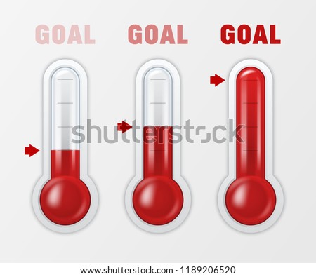 Vector realistic 3d glass meteorology, weather thermometer scale sign icon set closeup isolated on white background. Clip art, design template for graphics. Thermometers with different levels and