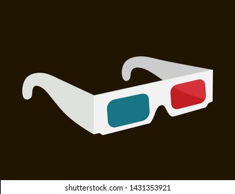 Vector realistic 3d glasses with red, blue lenses for cinema. Cardboard spectacles for movie, film.