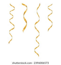 Vector realistic 3d gold silk or satin ribbons set.