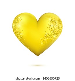 Vector realistic 3d golden Heart with glitter isolated on the white background. Illustration for Valentines Day.